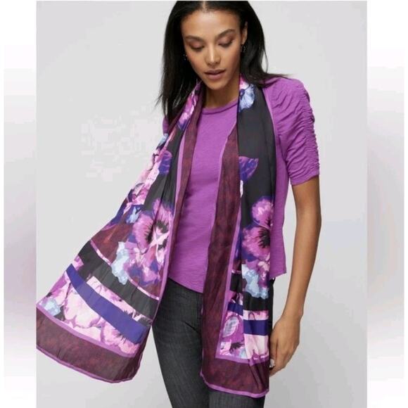 White House Black Market Accessories - White House Black Market Purple Floral Satin Viola Oblong Boho Feminine Scarf